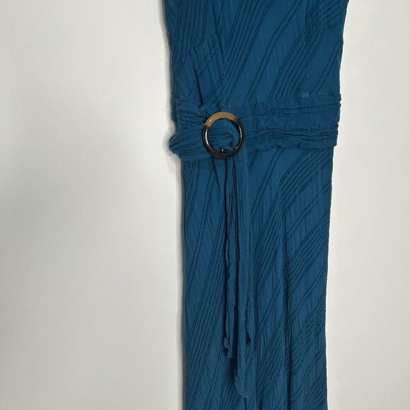 Anthropologie Moulinette Soeurs Dress 6 Midi Textured Teal Asymmetrical Hem - Picture 2 of 9
